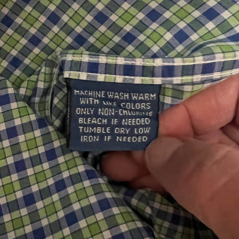Faconnable Mens Large Green Blue Plaid Short Sleeve Button Down Shirt USA Made - Picture 10 of 10